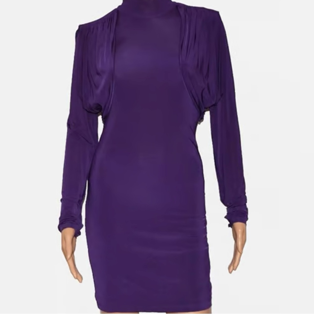 Marciano Purple Bodycon Dress with Bishop Sleeves